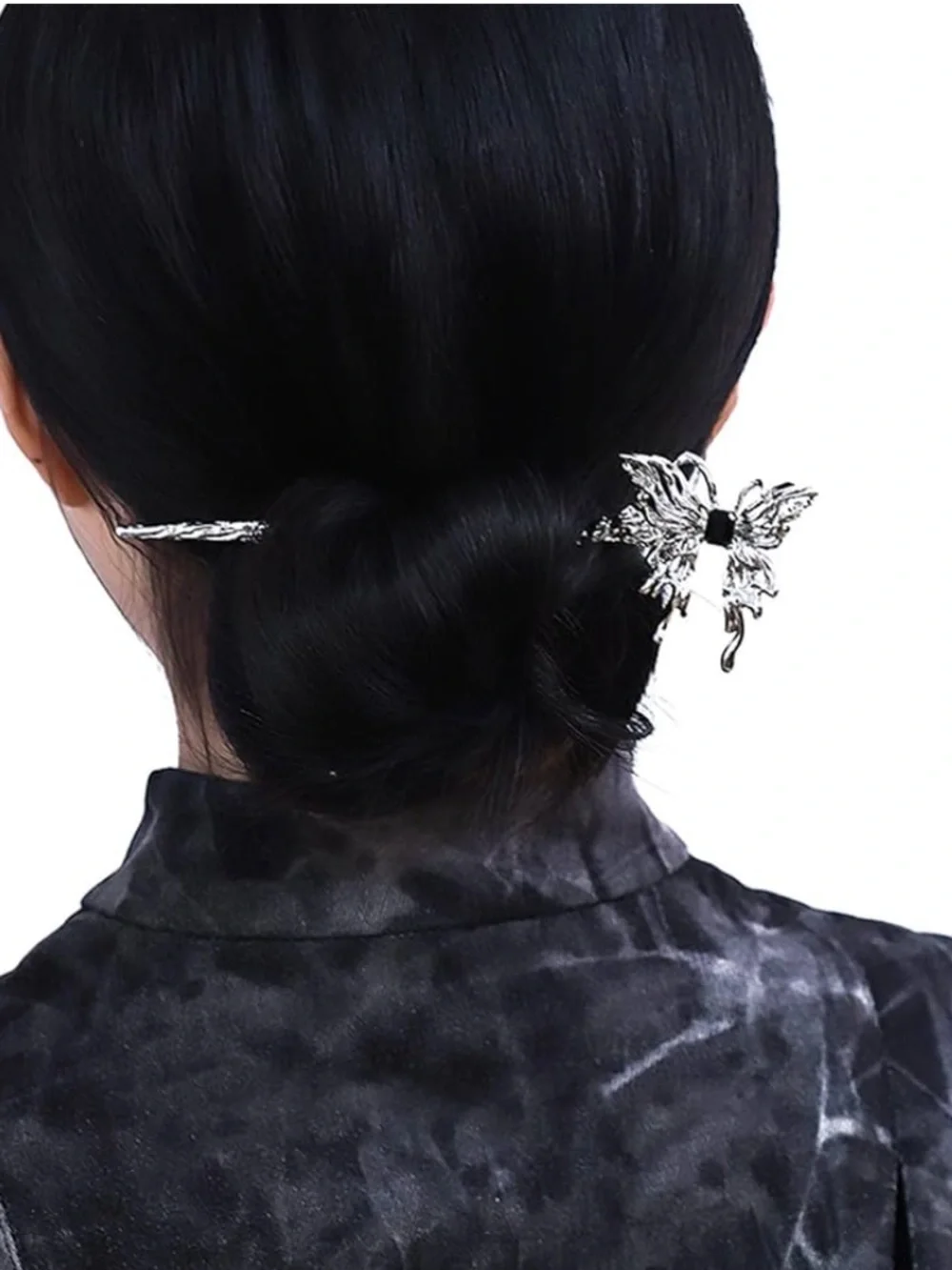 Silver Biochemical Alien Butterfly Coiled Hair Stick - Women Hair Accessories